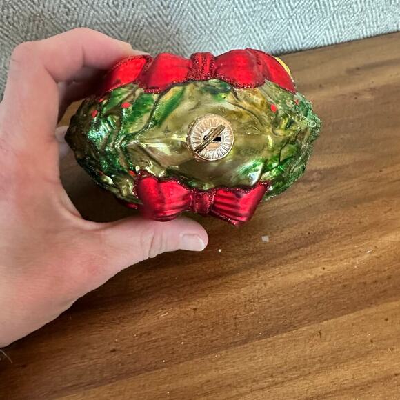 Vintage Kurt Adler Polonaise Five Golden Rings Glass Christmas Ornament Wreath - Picture 3 of 7